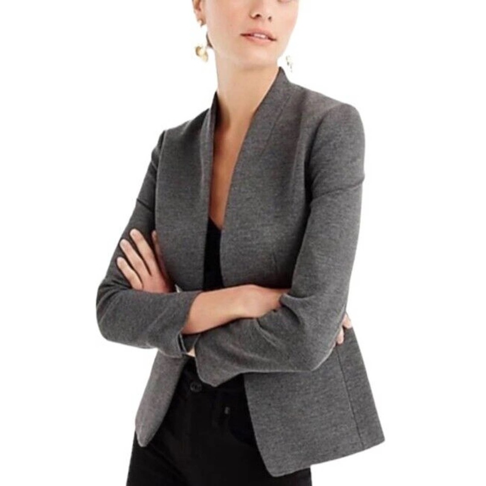 J. Crew 365 Going Out Modern Stretch Twill Gray Open Front Collarless Blazer 10